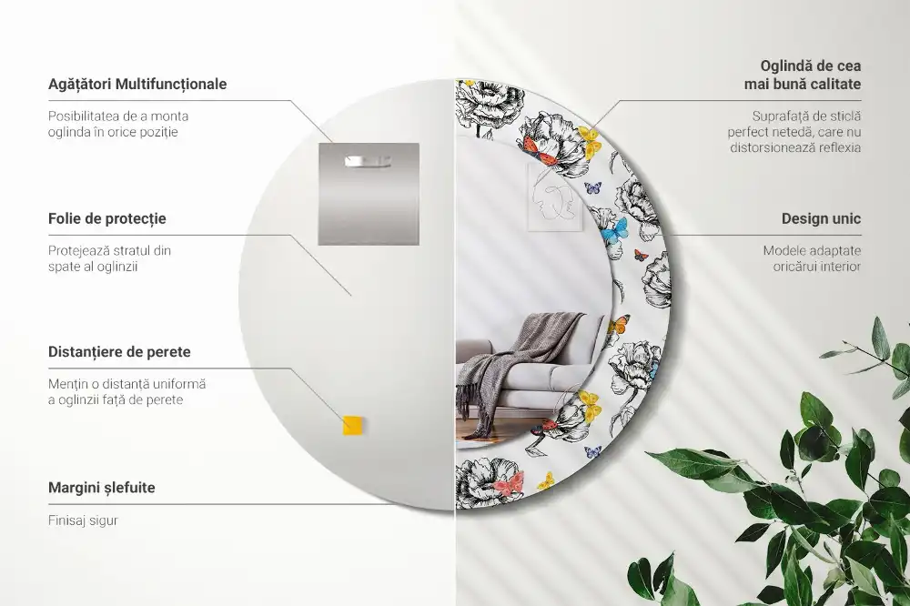 Okroglo okrasno ogledalo Barviti metulji