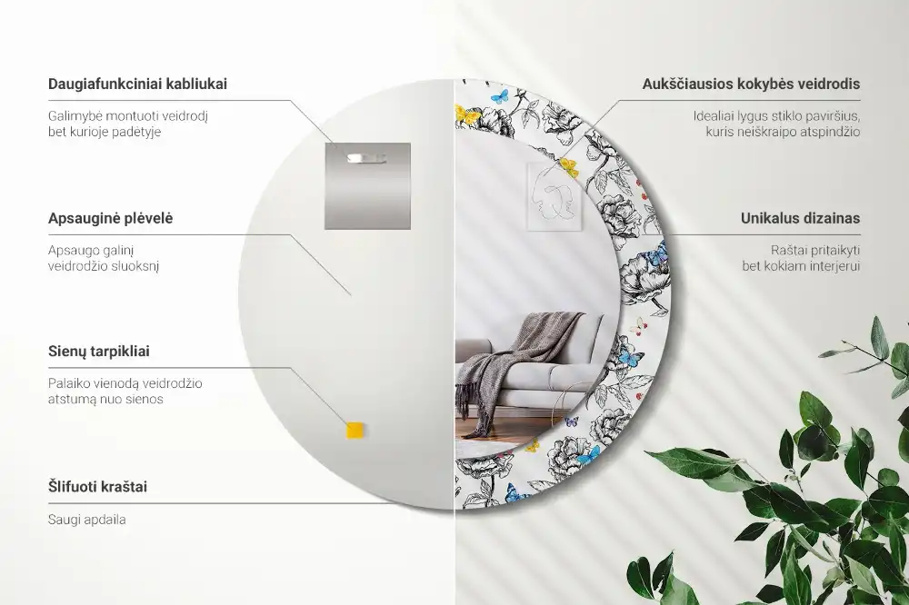 Okroglo okrasno ogledalo Barviti metulji