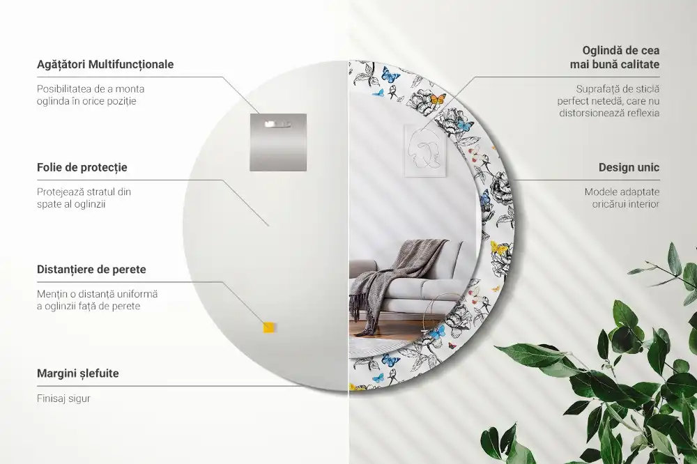 Okroglo okrasno ogledalo Barviti metulji