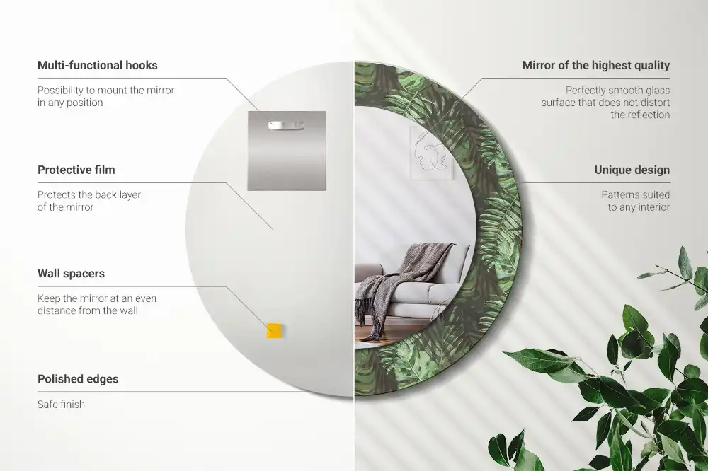 Okroglo stensko okrasno ogledalo Tropski listi