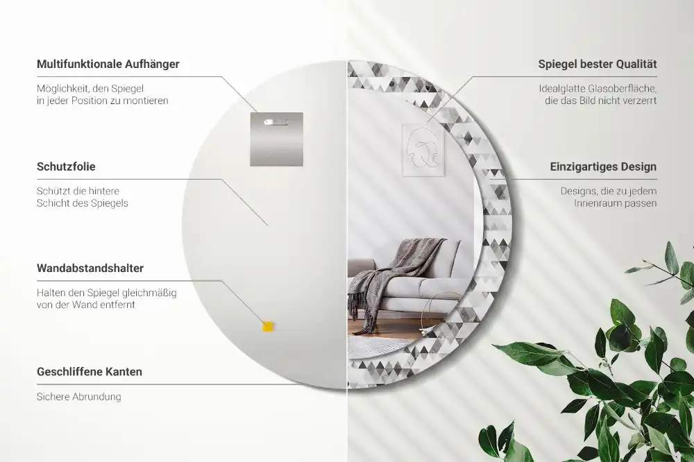 Okroglo okrasno ogledalo Trikotniki