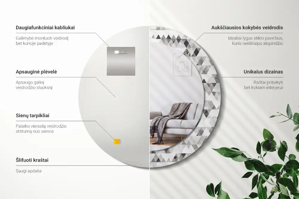 Okroglo okrasno ogledalo Trikotniki