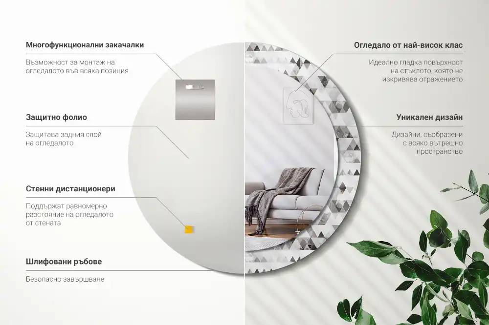 Okroglo okrasno ogledalo Trikotniki