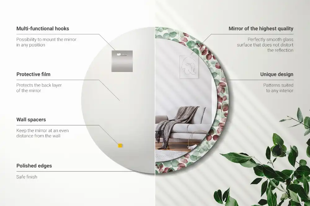 Okroglo stensko okrasno ogledalo Evkaliptus