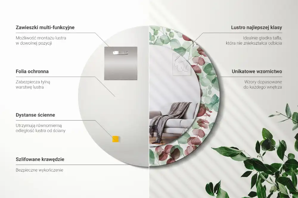 Okroglo stensko okrasno ogledalo Evkaliptus