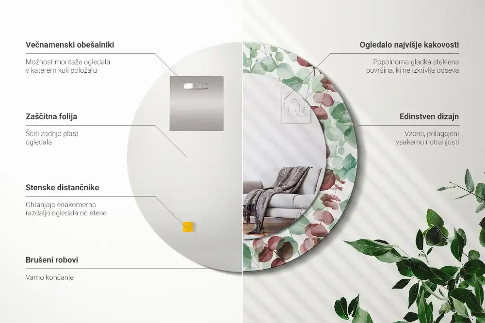 Okroglo stensko okrasno ogledalo Evkaliptus