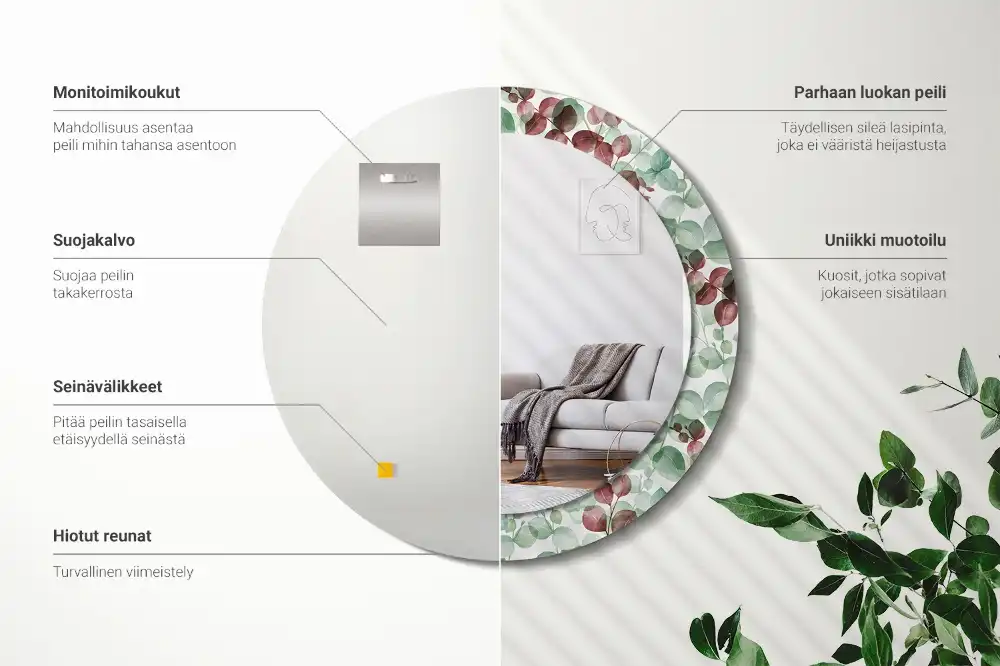 Okroglo stensko okrasno ogledalo Evkaliptus