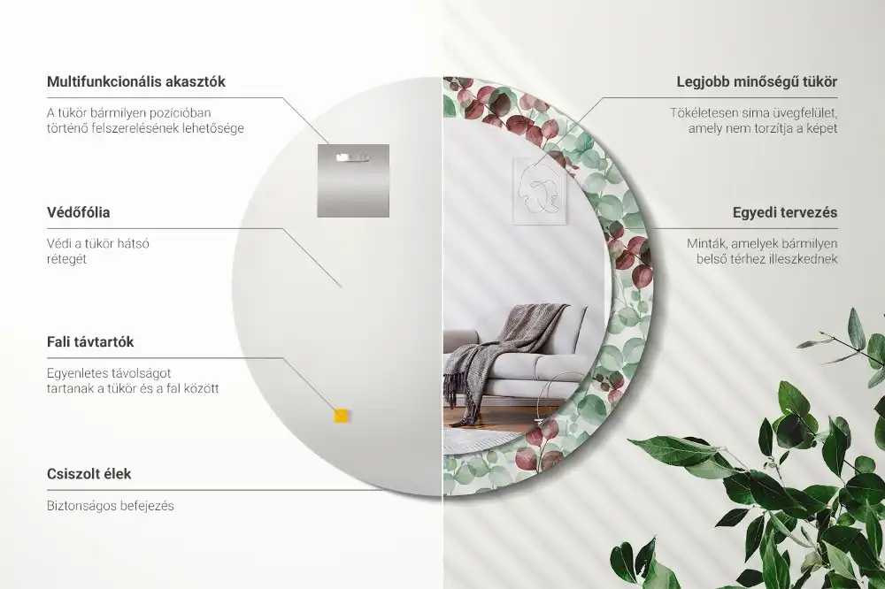 Okroglo stensko okrasno ogledalo Evkaliptus