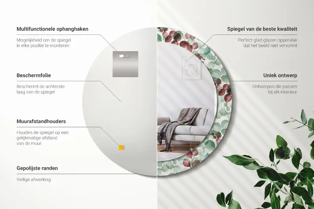 Okroglo stensko okrasno ogledalo Evkaliptus