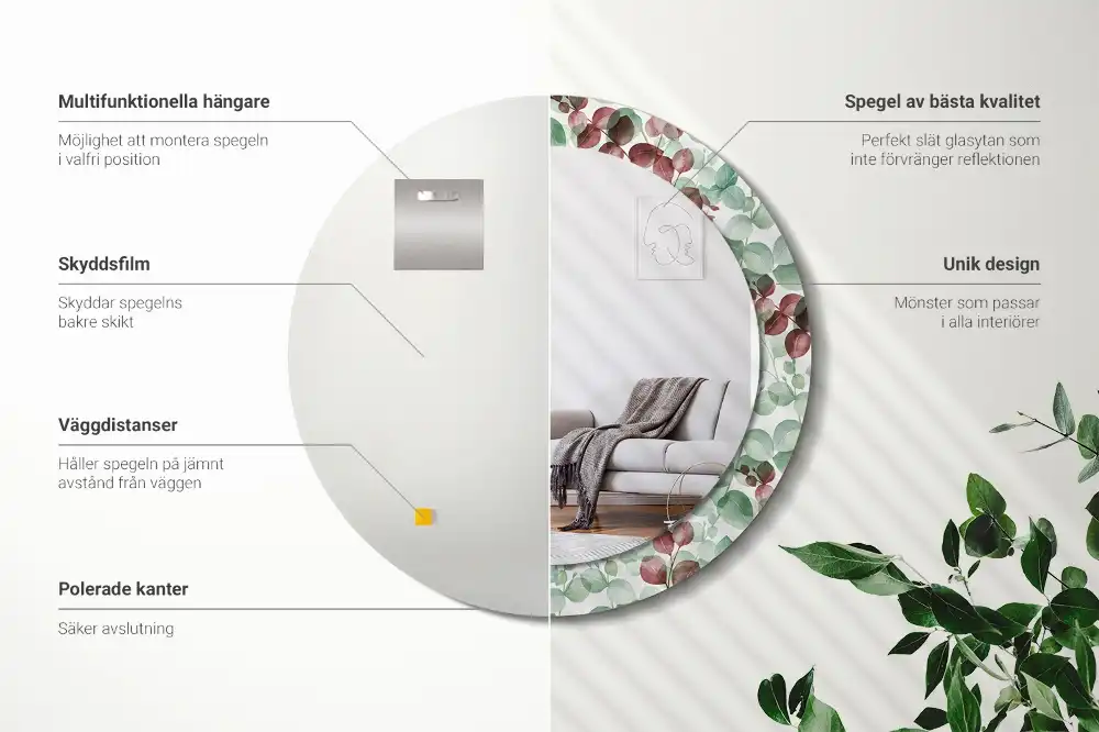 Okroglo stensko okrasno ogledalo Evkaliptus