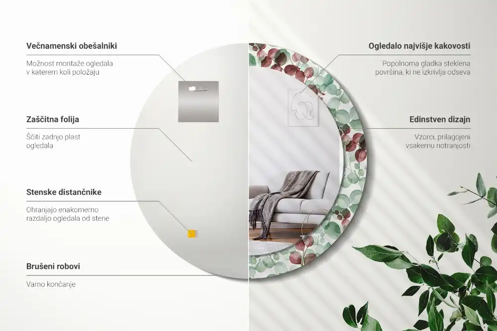 Okroglo stensko okrasno ogledalo Evkaliptus