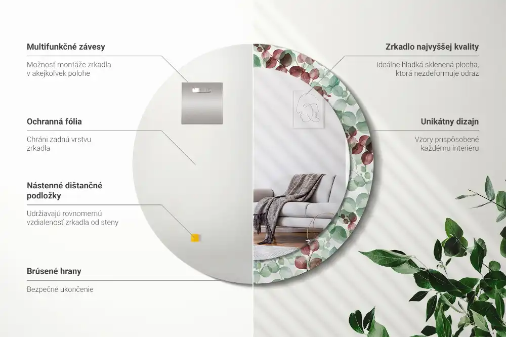 Okroglo stensko okrasno ogledalo Evkaliptus