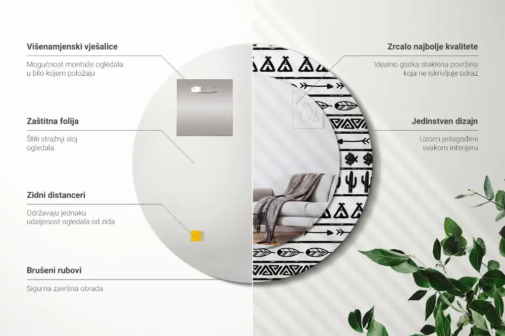 Okroglo okrasno ogledalo Boho minimalistično