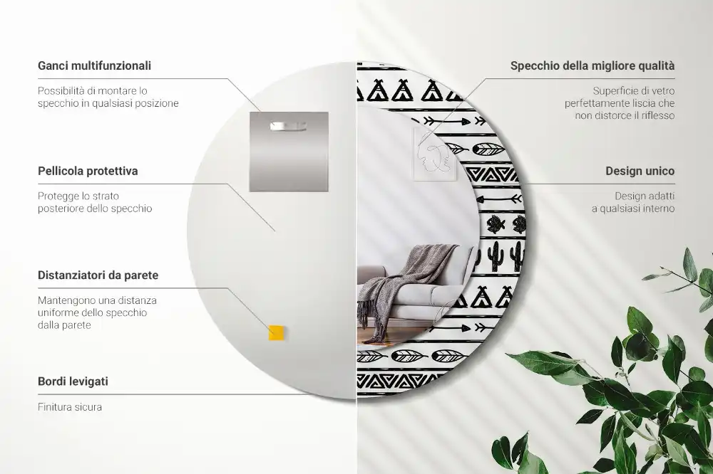 Okroglo okrasno ogledalo Boho minimalistično