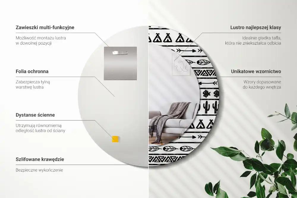 Okroglo okrasno ogledalo Boho minimalistično