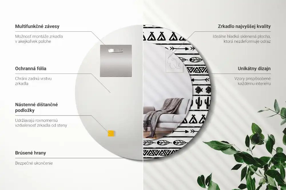 Okroglo okrasno ogledalo Boho minimalistično