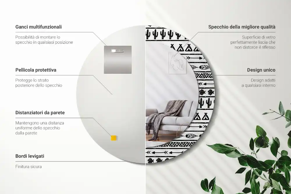 Okroglo okrasno ogledalo Boho minimalistično