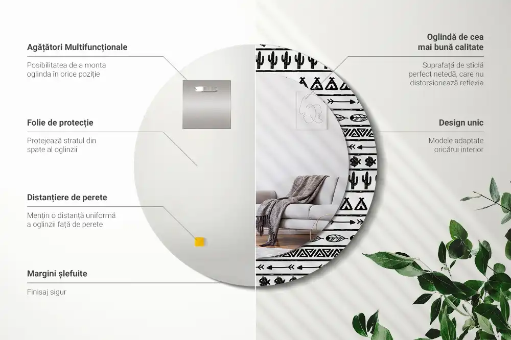 Okroglo okrasno ogledalo Boho minimalistično
