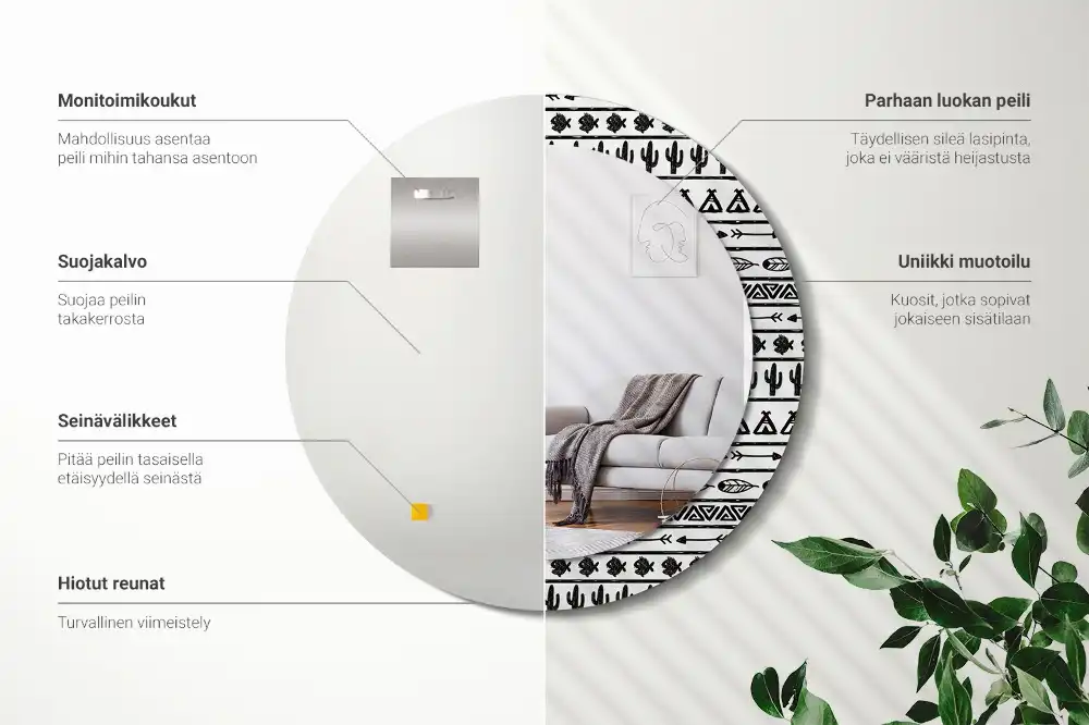 Okroglo okrasno ogledalo Boho minimalistično