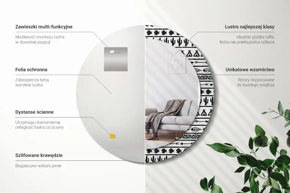 Okroglo okrasno ogledalo Boho minimalistično