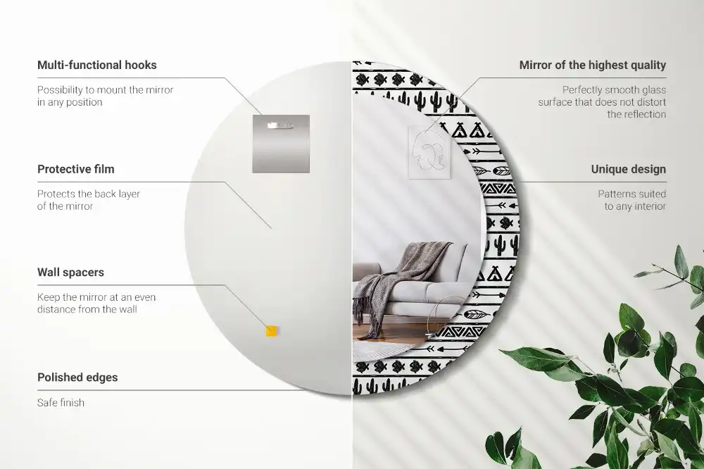 Okroglo okrasno ogledalo Boho minimalistično