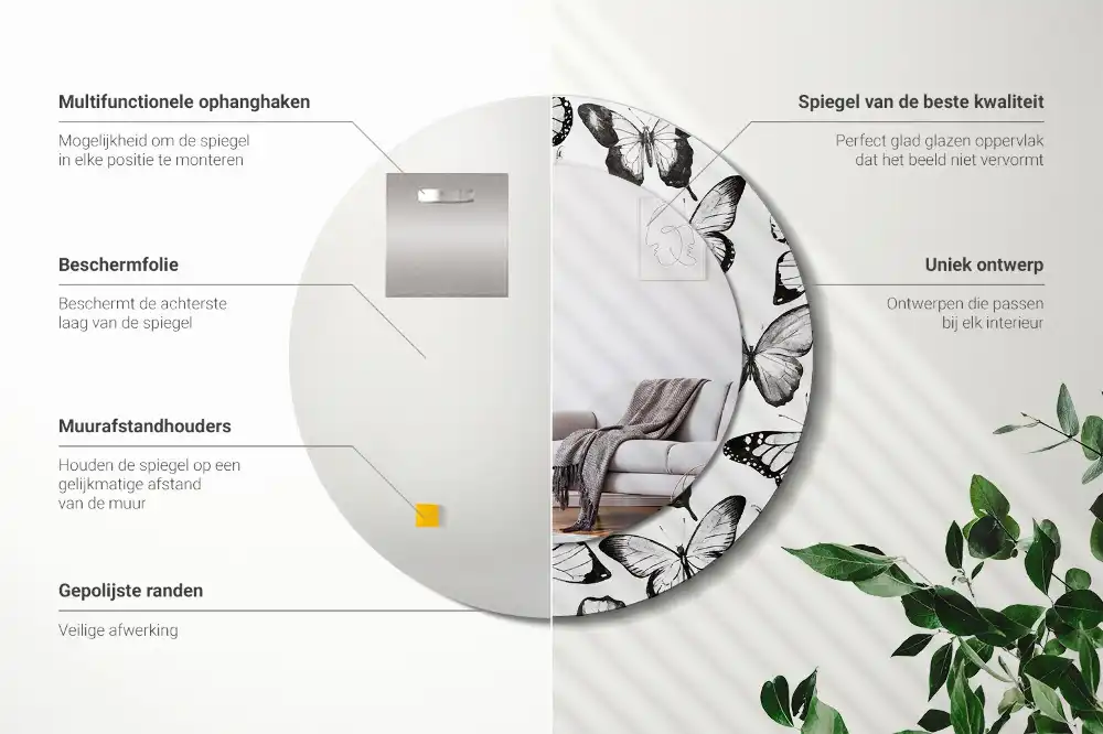 Tiskano okroglo ogledalo Metulji