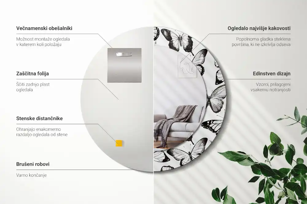 Tiskano okroglo ogledalo Metulji