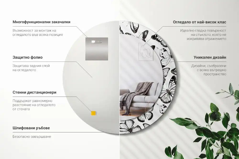 Tiskano okroglo ogledalo Metulji