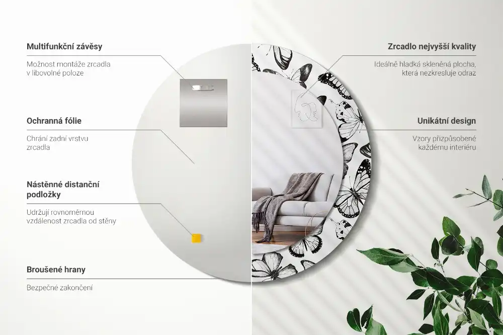 Tiskano okroglo ogledalo Metulji