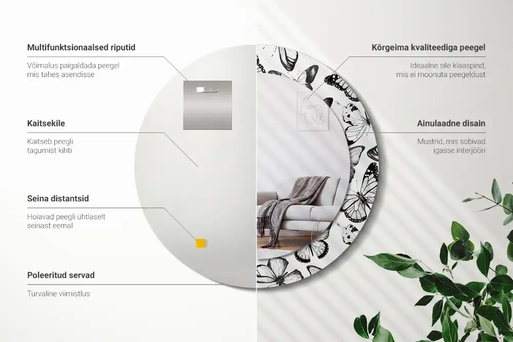 Tiskano okroglo ogledalo Metulji