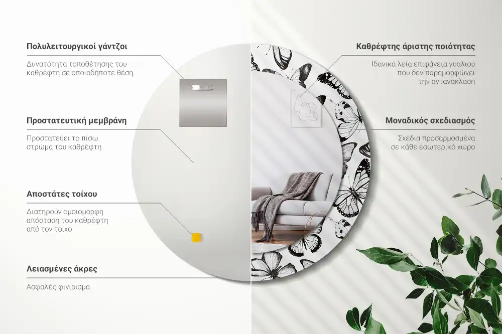 Tiskano okroglo ogledalo Metulji