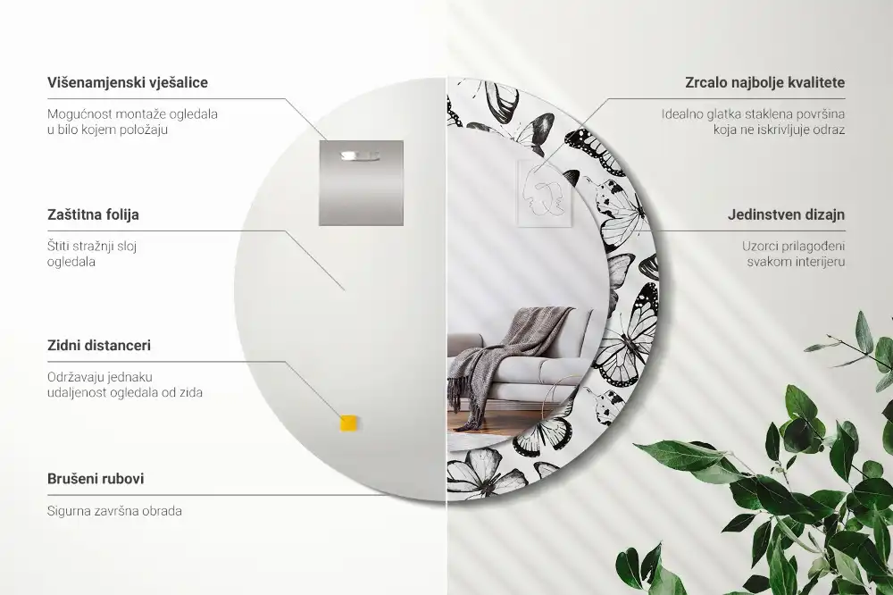 Tiskano okroglo ogledalo Metulji