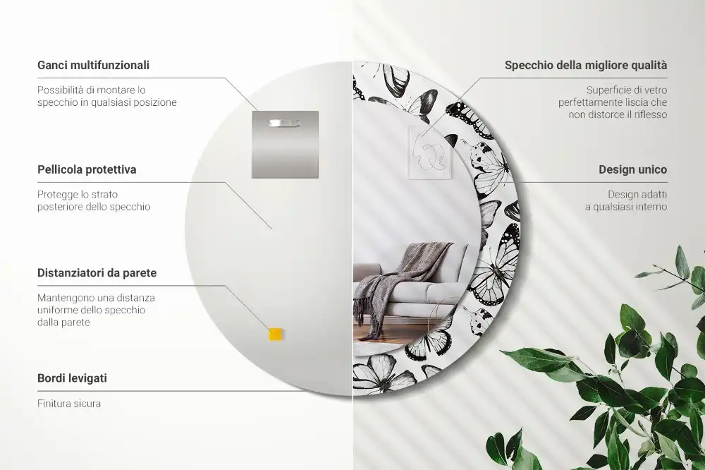 Tiskano okroglo ogledalo Metulji