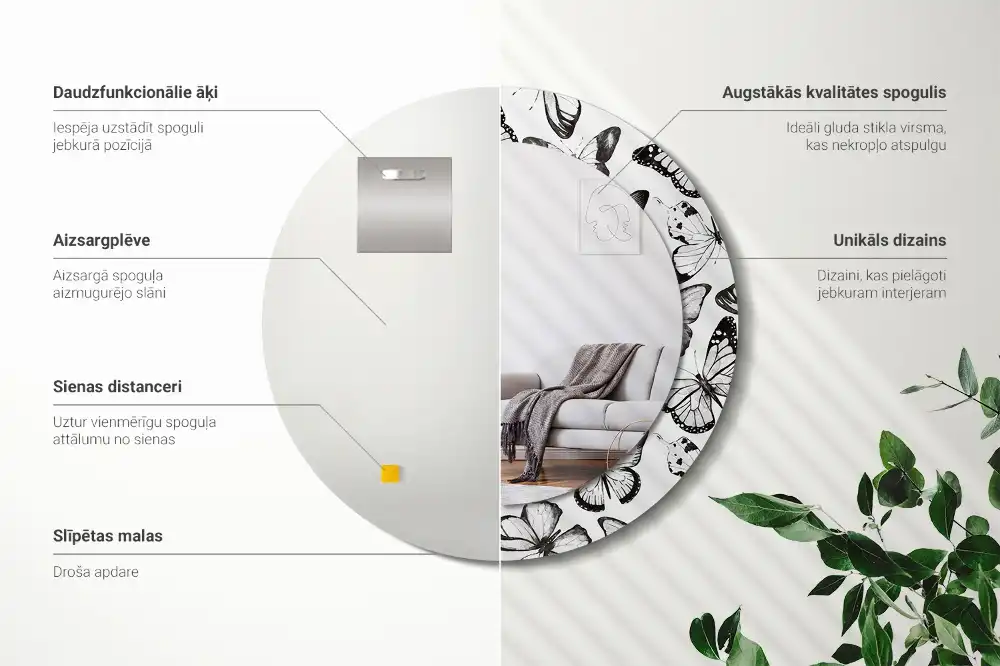 Tiskano okroglo ogledalo Metulji