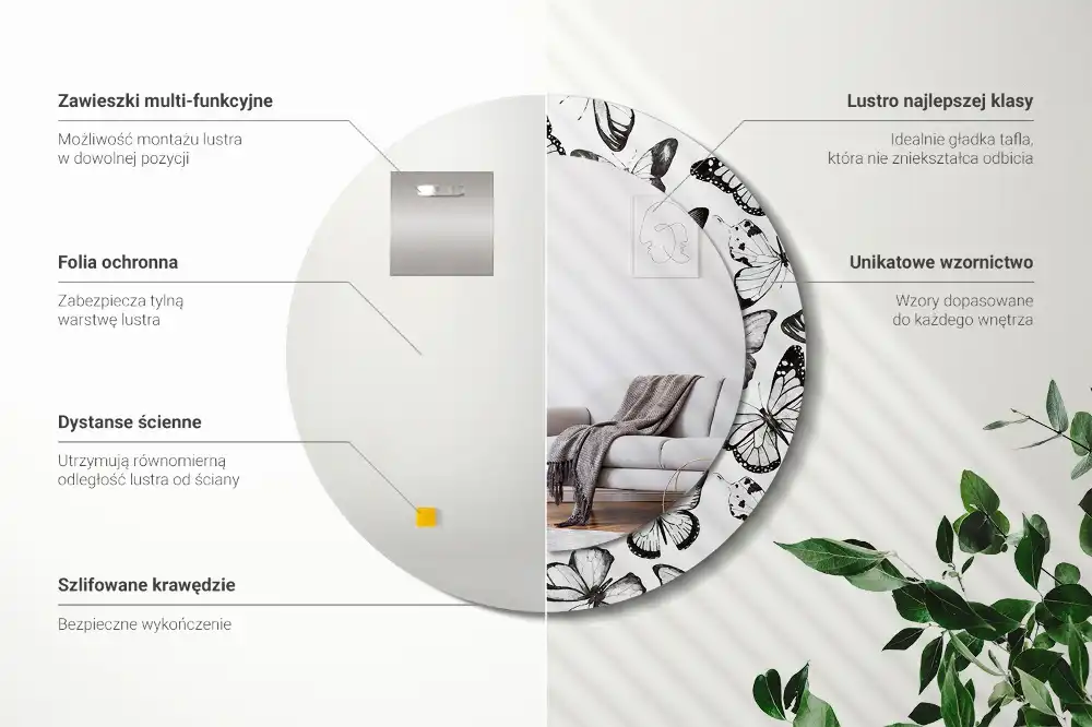 Tiskano okroglo ogledalo Metulji