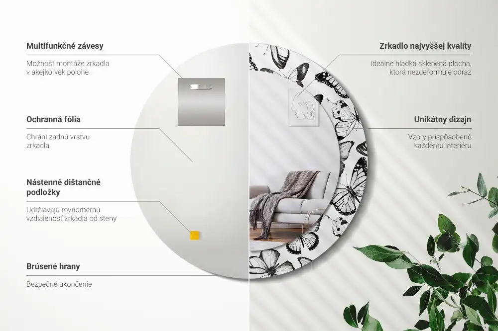 Tiskano okroglo ogledalo Metulji