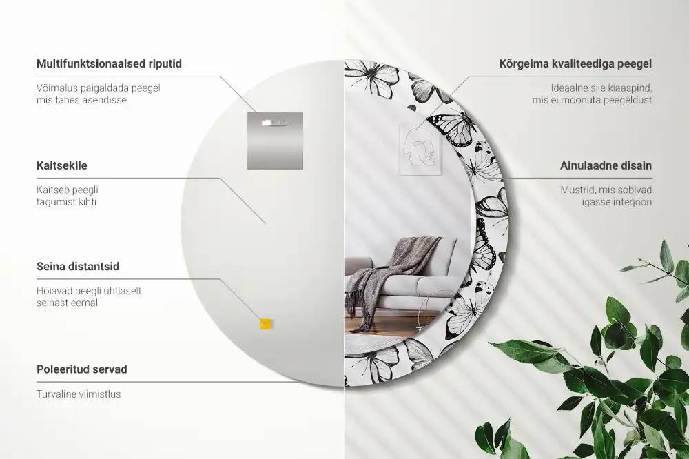 Tiskano okroglo ogledalo Metulji