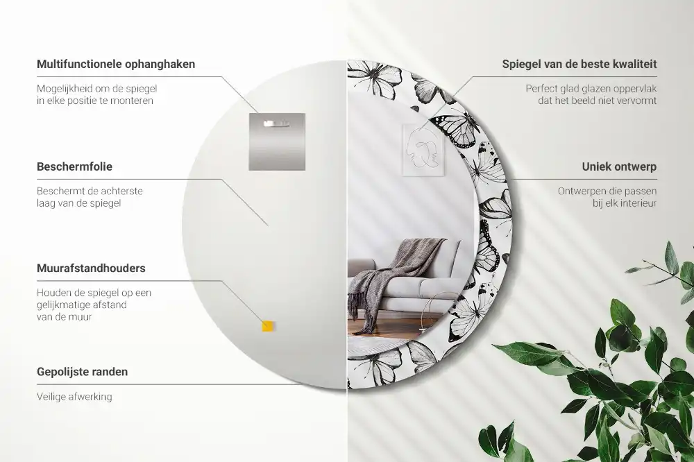 Tiskano okroglo ogledalo Metulji