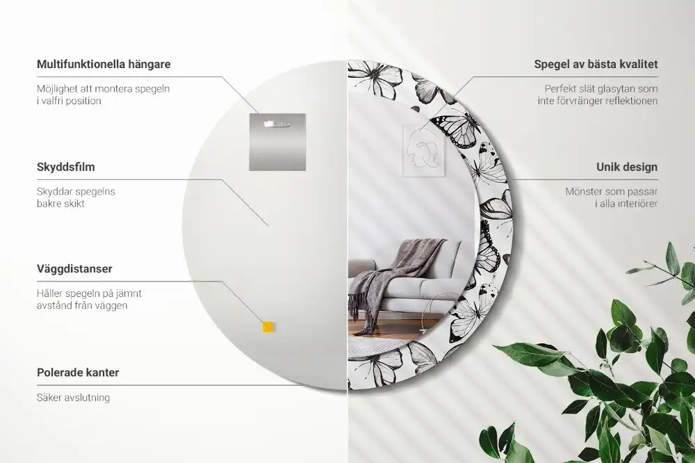 Tiskano okroglo ogledalo Metulji