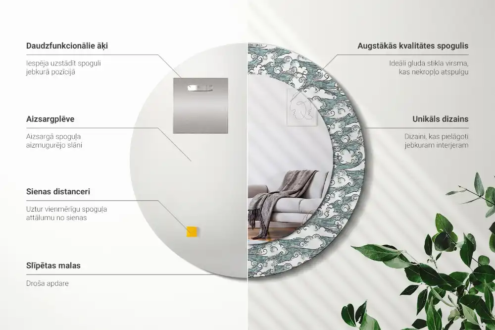 Okroglo okrasno ogledalo Oblaki