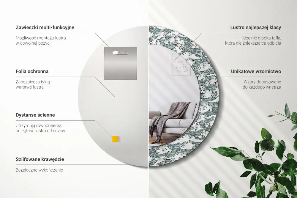 Okroglo okrasno ogledalo Oblaki