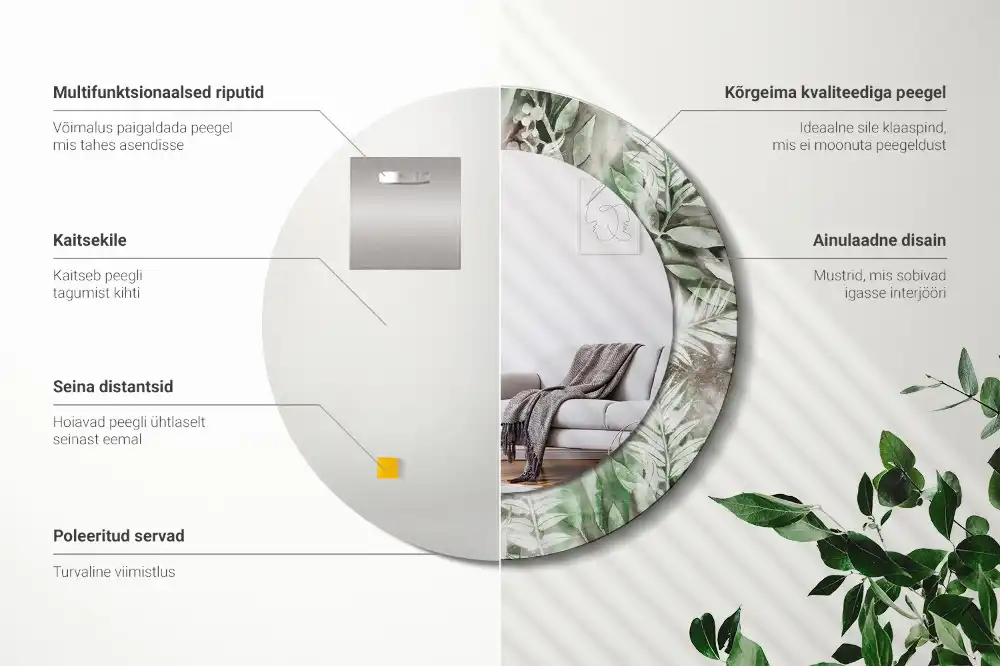 Okroglo stensko okrasno ogledalo Akvarelni listi