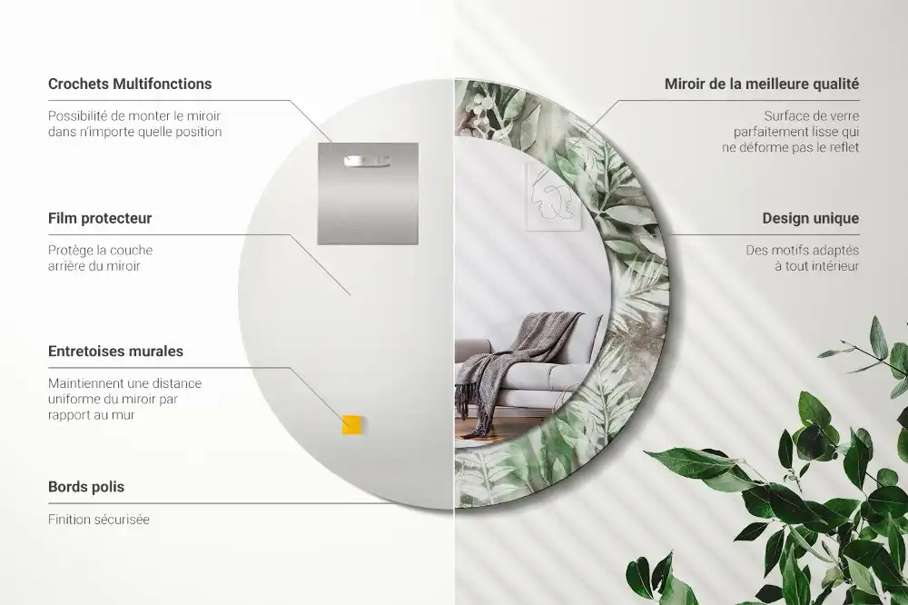 Okroglo stensko okrasno ogledalo Akvarelni listi