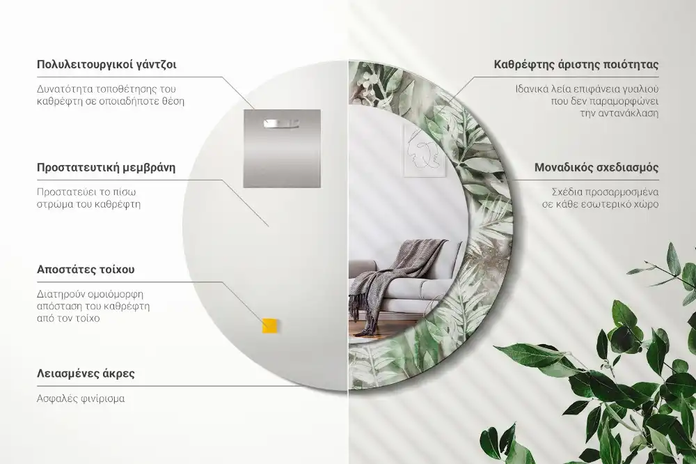 Okroglo stensko okrasno ogledalo Akvarelni listi