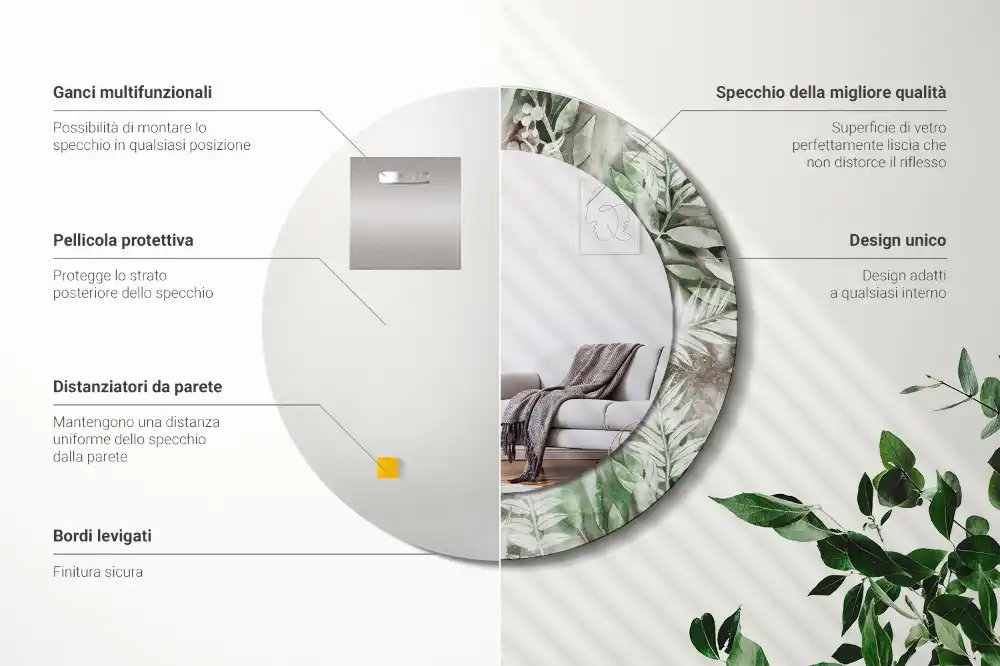 Okroglo stensko okrasno ogledalo Akvarelni listi