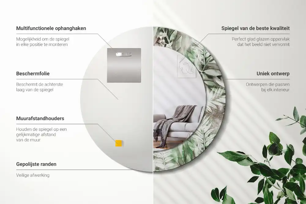 Okroglo stensko okrasno ogledalo Akvarelni listi