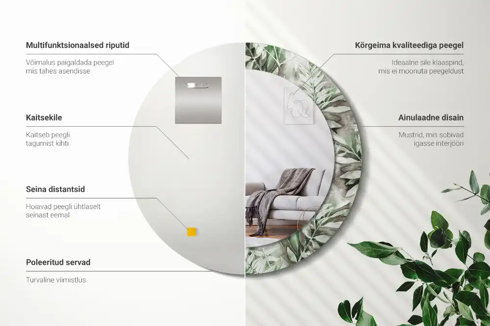 Okroglo stensko okrasno ogledalo Akvarelni listi