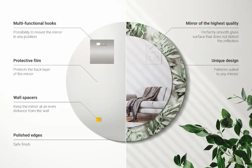 Okroglo stensko okrasno ogledalo Akvarelni listi