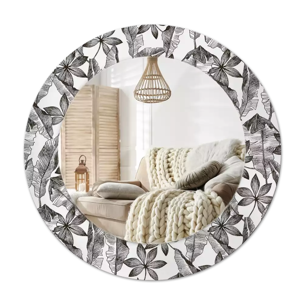 Okroglo stensko okrasno ogledalo Tropski listi