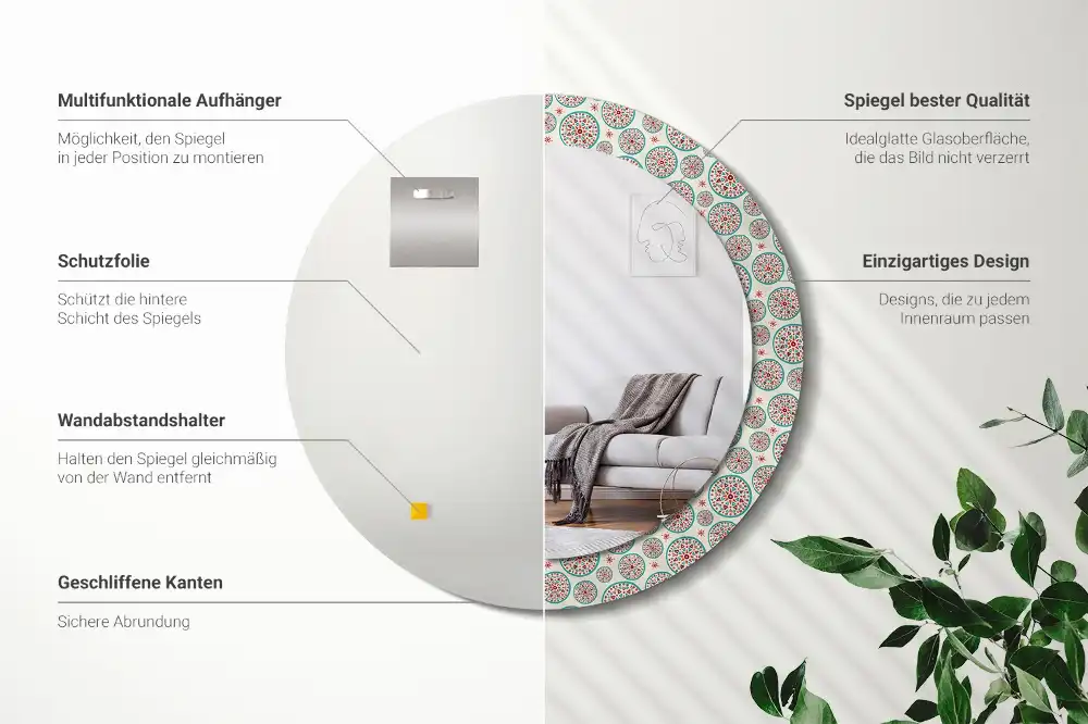 Okroglo okrasno ogledalo Boho vzorec